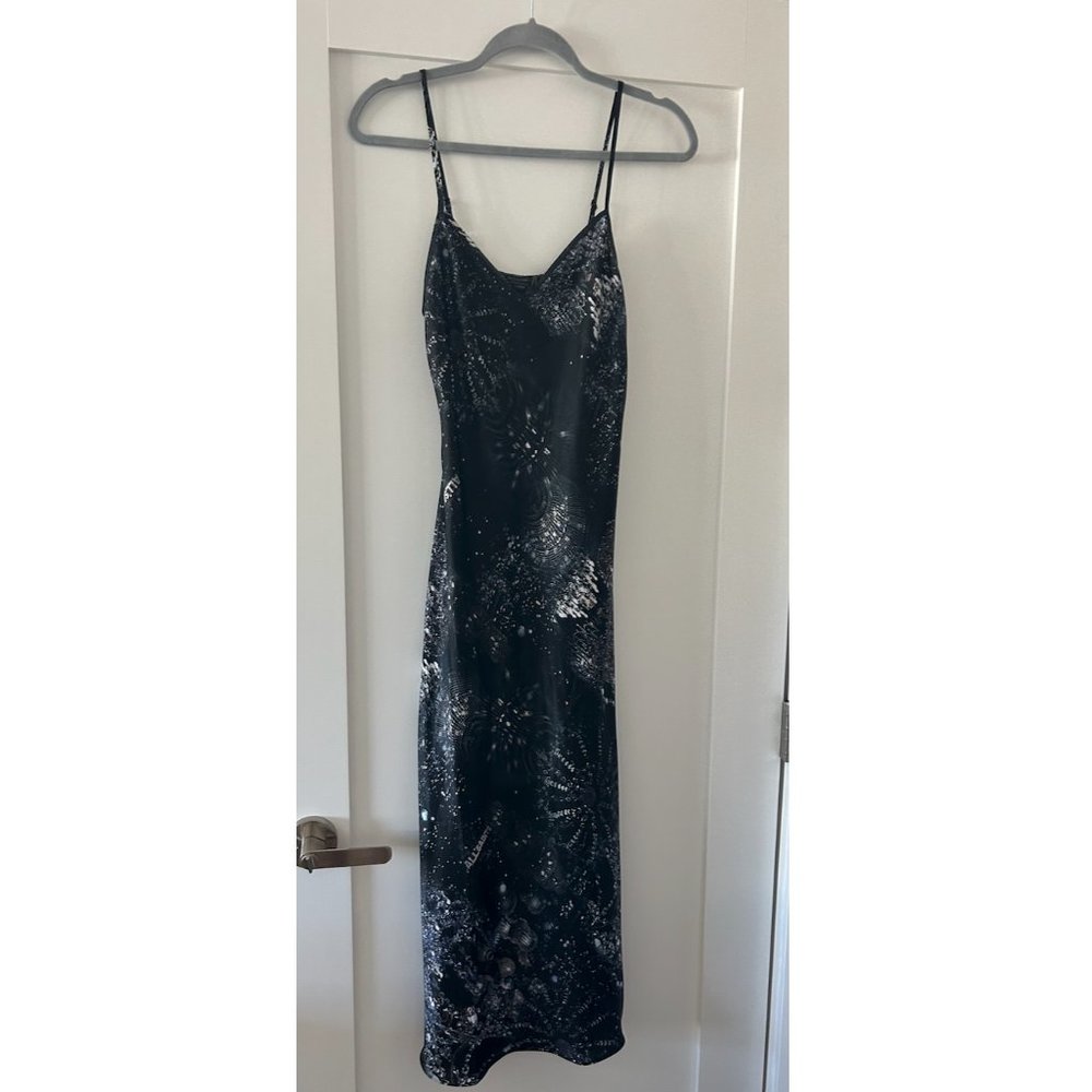 Allsaints Black Bryony Liza Floral Midi Slip Dress UK 8/US 4